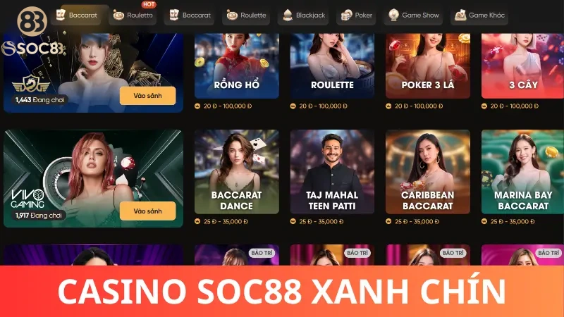 Trang web Casino uy tín Soc88 có trò chơi gì?