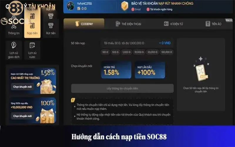 Nạp tiền ví chơi hỗ trợ nhiều phương thức khác nhau